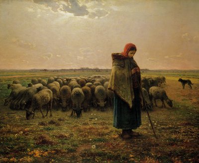 Shepherdess with her Flock by Jean Francois Millet